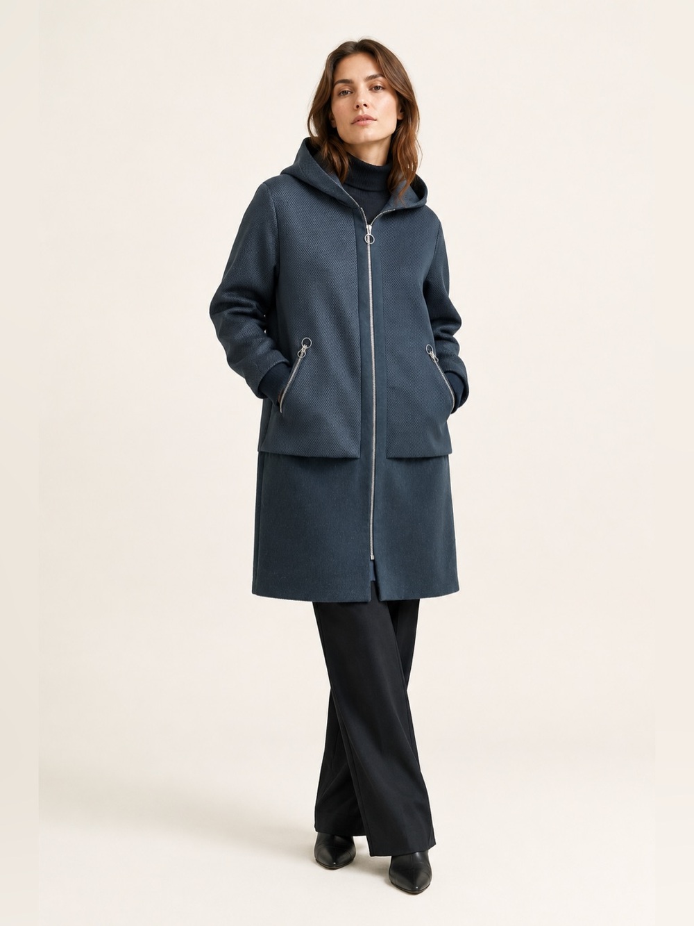 Topshop Wool Blend Hooded Jacket Black Gold Hardware Size 6
